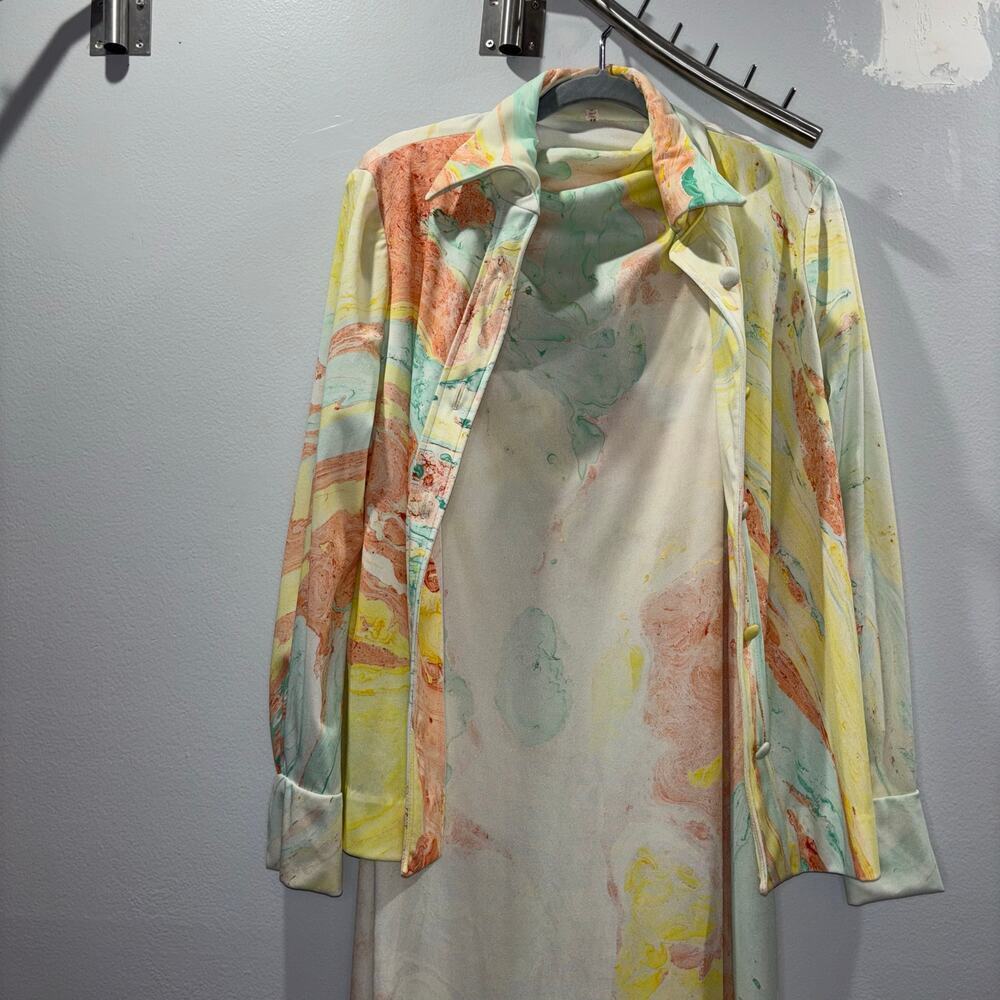 Vintage 1970s Don Louis España Watercolor Maxi Dress Set w/ Jacket - Size US 10 - Picture 6 of 15